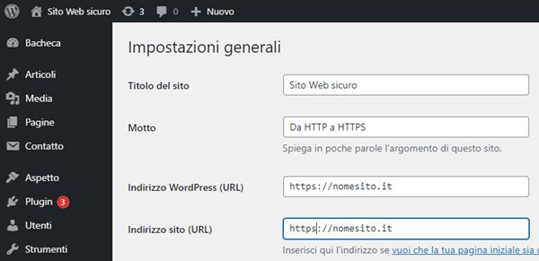 Dashboard Wordpress - URL https Dashboard Wordpress - URL https