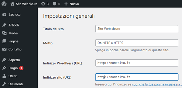 Dashboard Wordpress - Impostazioni generali Dashboard Wordpress - Impostazioni generali